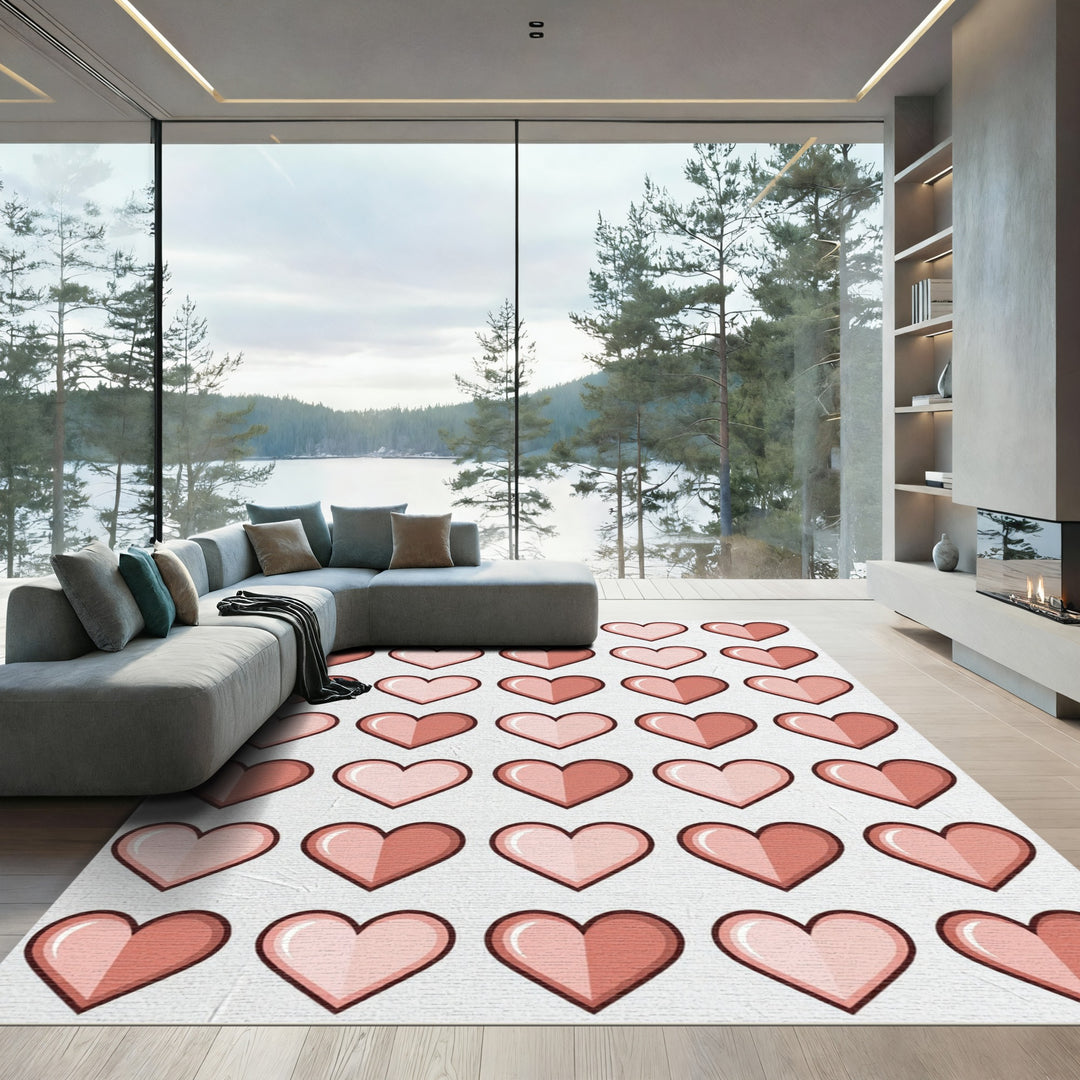 Coral Red Heart Collection Rug