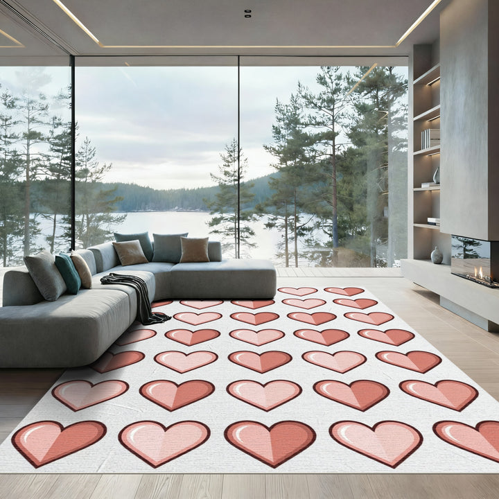 Coral Red Heart Collection Rug
