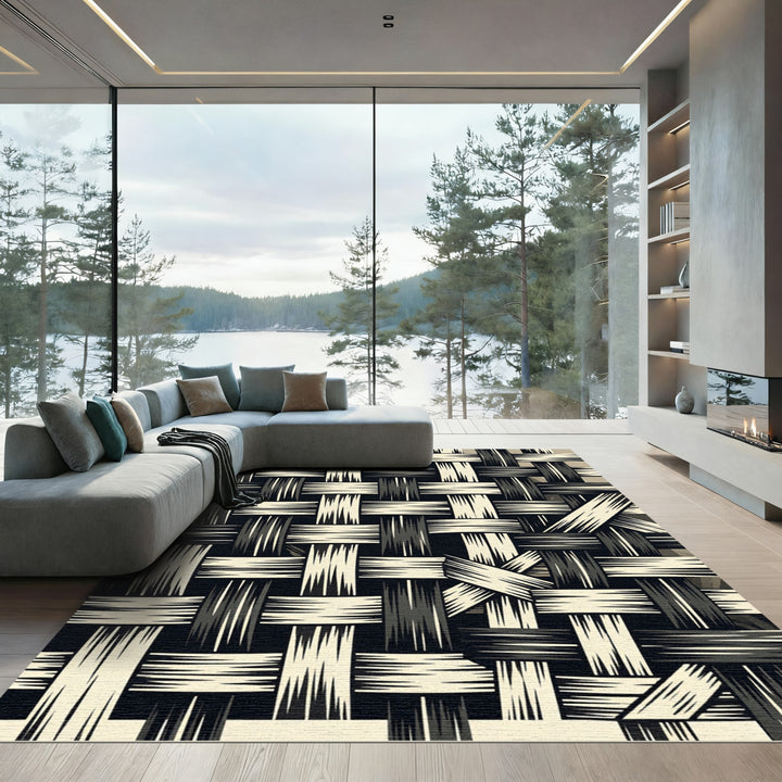 Monochrome Woven Basketweave Texture Rug