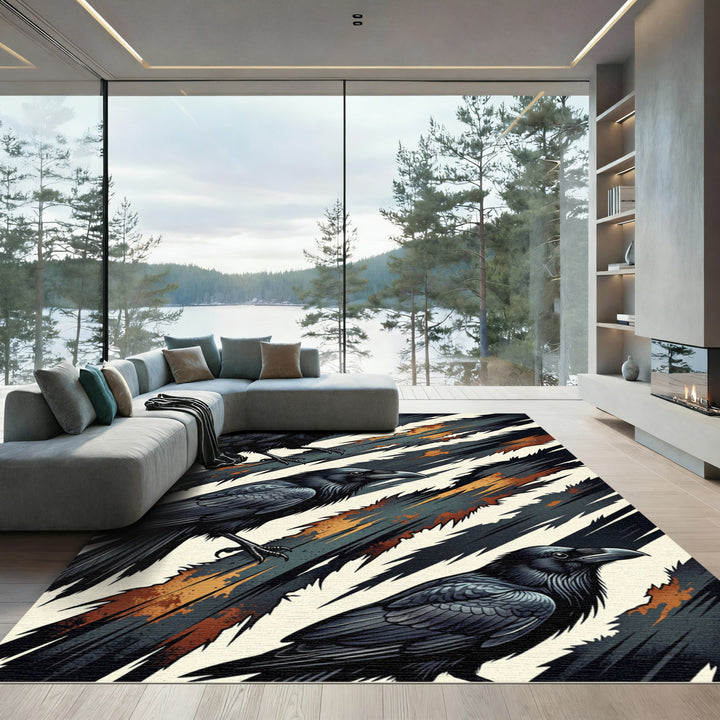 Dark Raven Abstract Brushstroke Rug