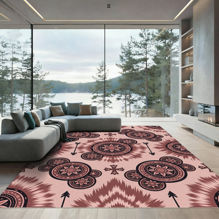 Tonal Pink Mandala Arrow Composition Rug