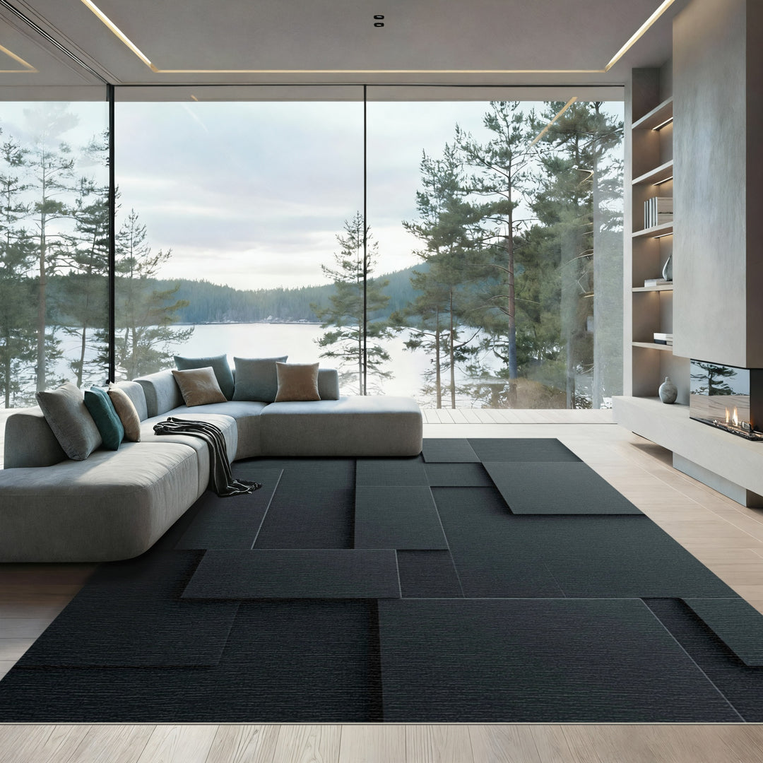 Dark Slate Geometric Composition Rug