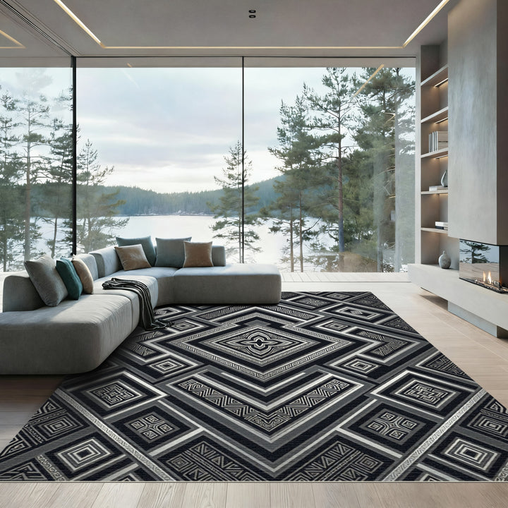 Monochromatic Geometric Art Deco Rug