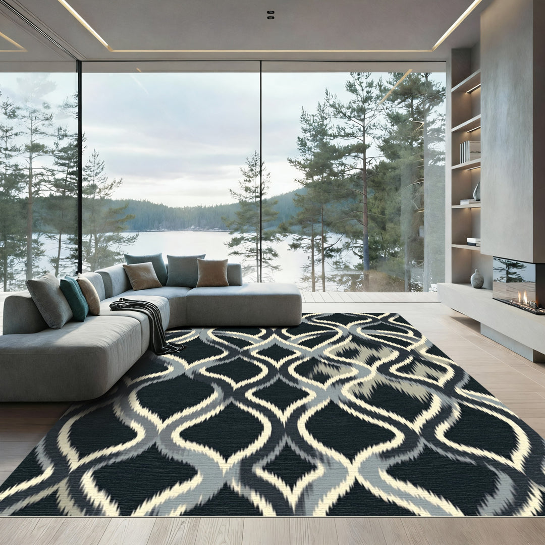 Onyx Ikat Quatrefoil Geometric Rug