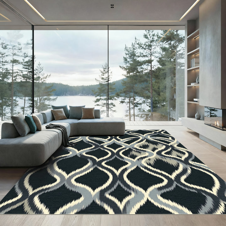 Onyx Ikat Quatrefoil Geometric Rug