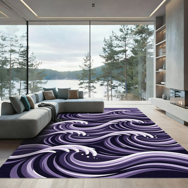 Abstract Purple Ocean Wave Rug