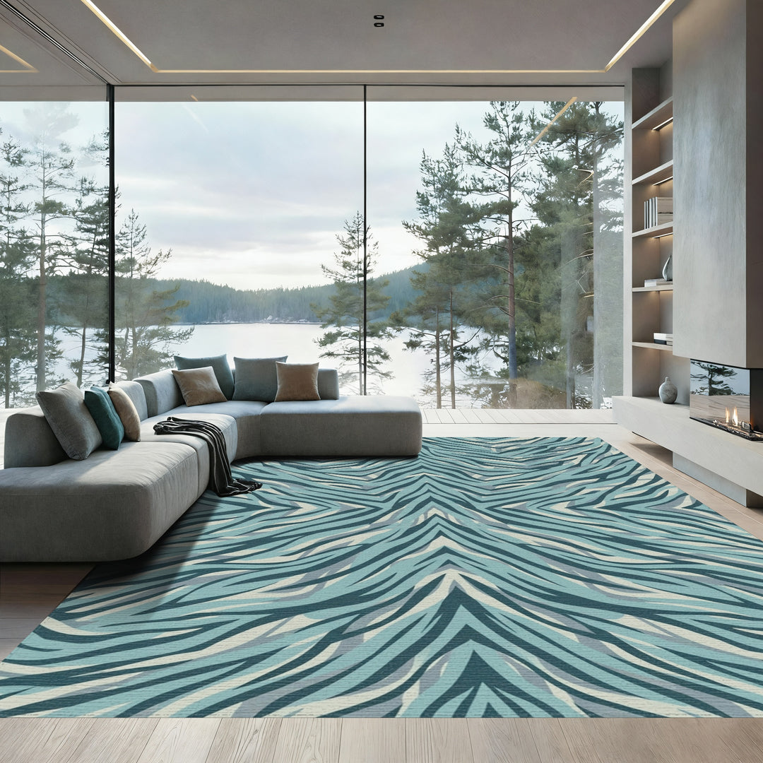 Tonal Blue Zebra Stripes Rug