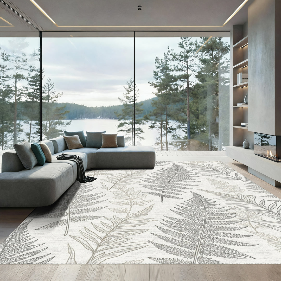 Earthy Fern Leaf Monochrome Design Rug