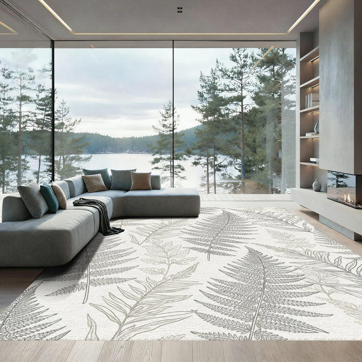 Earthy Fern Leaf Monochrome Design Rug