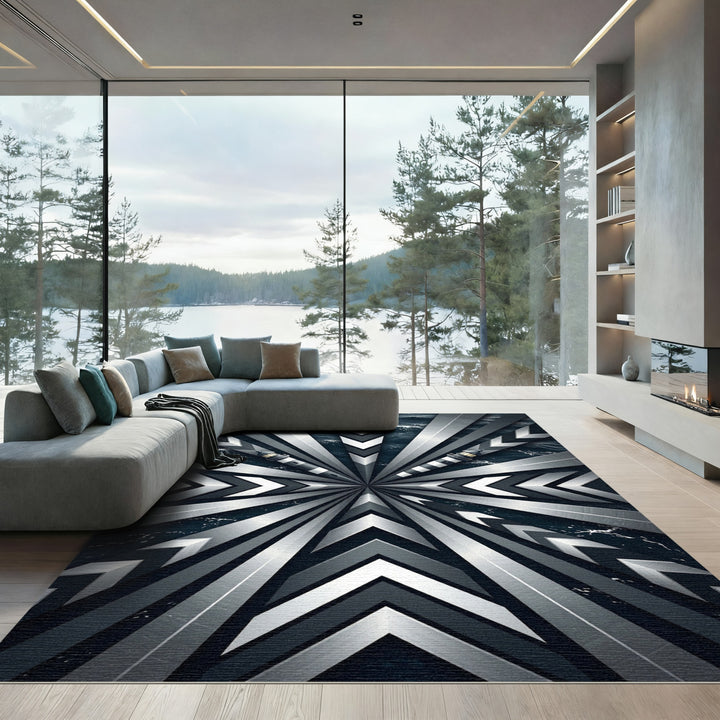 Modern Geometric Lighthouse Ocean Rug