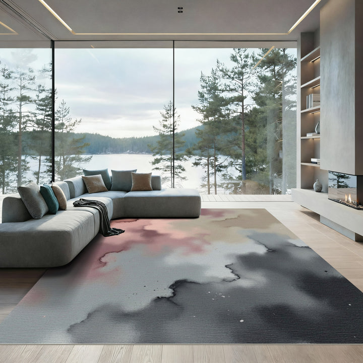 Misty Rose Gray Watercolour Swirl Rug