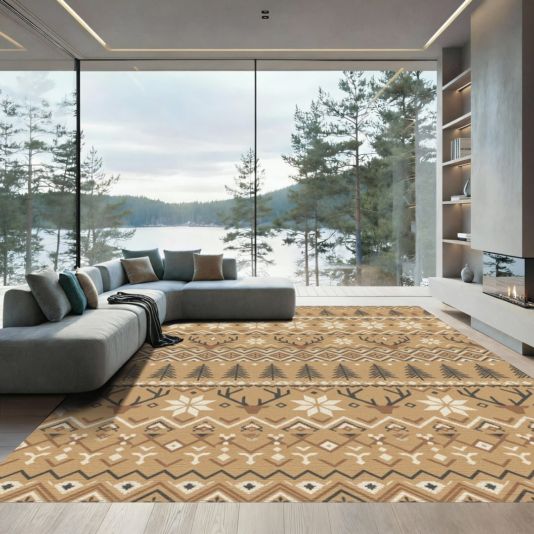 Rustic Deer and Trees Nordic Knit Rug