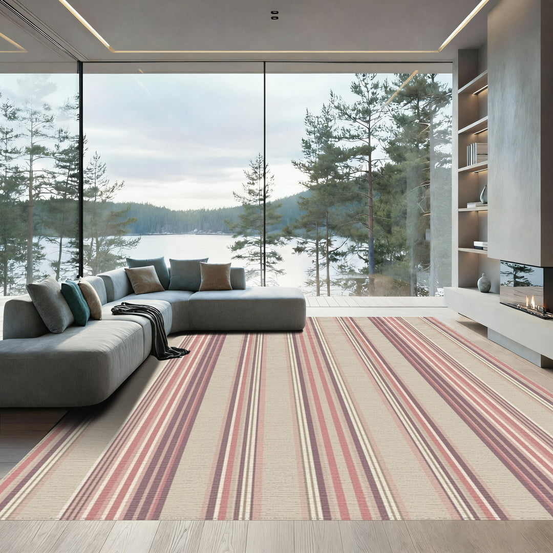 Vintage Muted Mauve Striped Rug