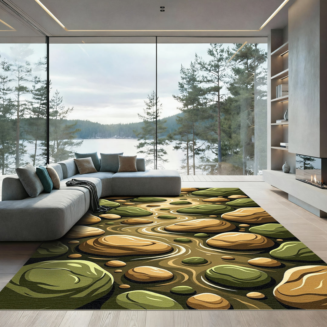 Earthy Stones Flowing River Water Rug