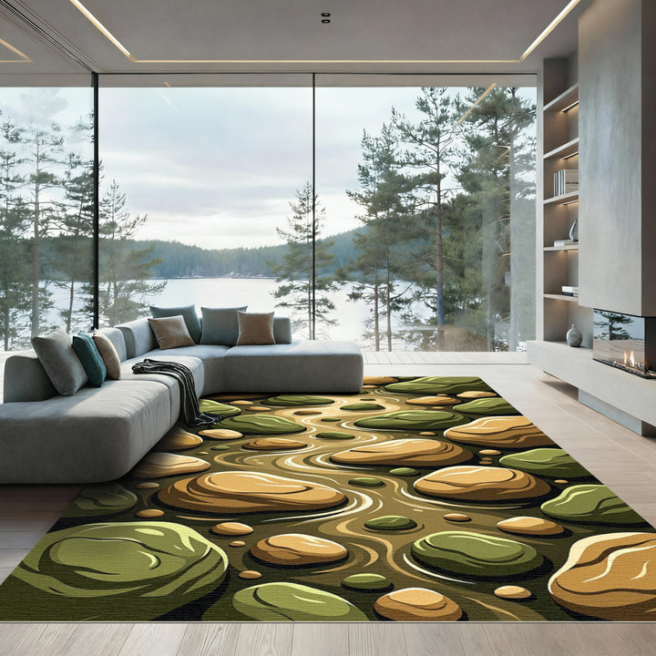 Earthy Stones Flowing River Water Rug