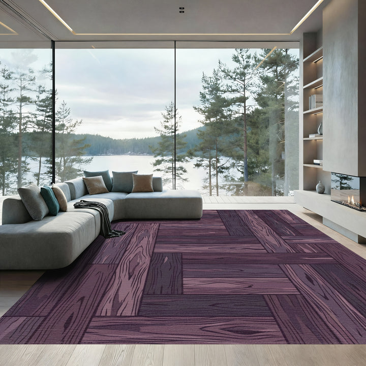 Dark Plum Wood Grain Parquet Rug