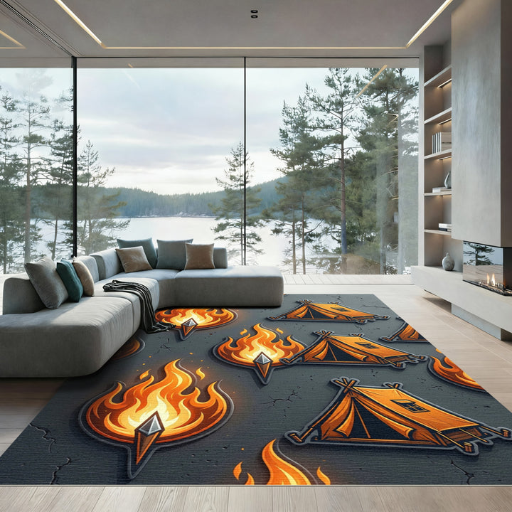 Orange Campfire Flame Tent Rug