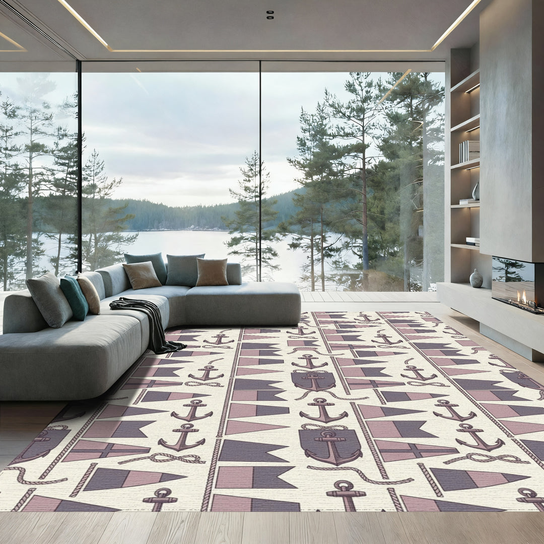 Nautical Anchor Flag Repeating Pattern Rug