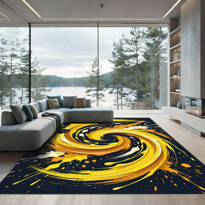 Vibrant Yellow Swirl Splatter Rug