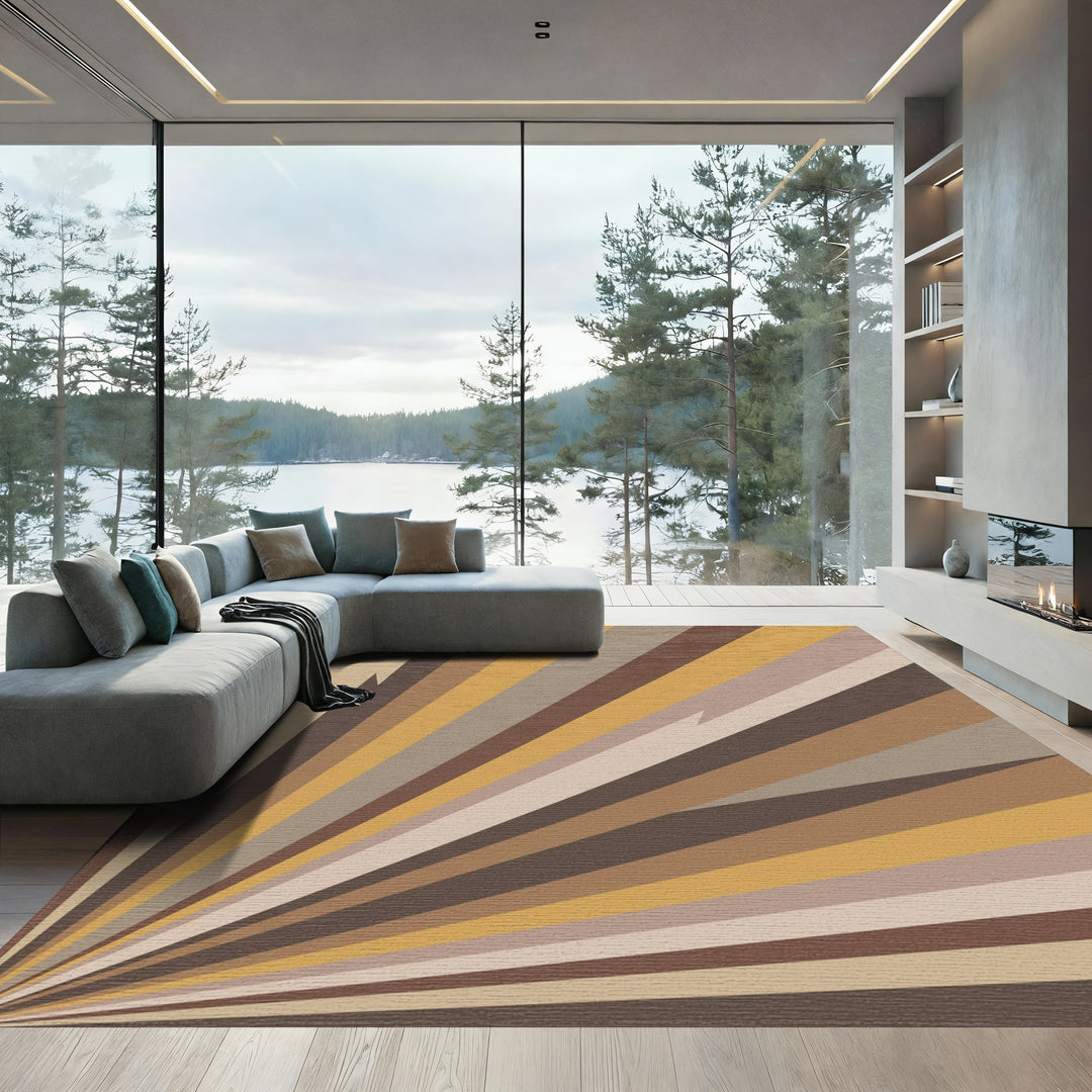 Earthy Burst Abstract Sunbeam Rug