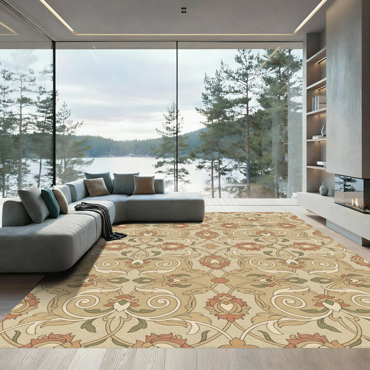 Earthy Floral Arabesque Scroll Rug