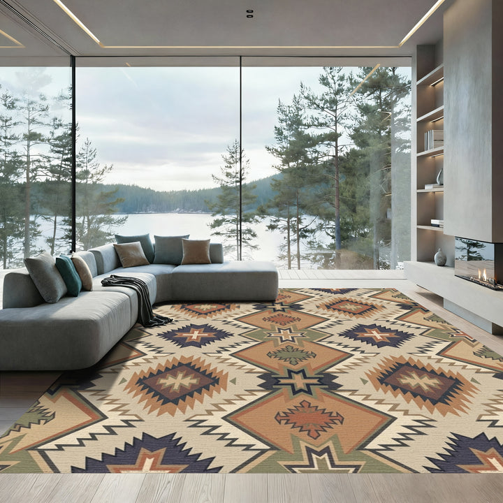 Earthy Diamond Star Geometric Rug