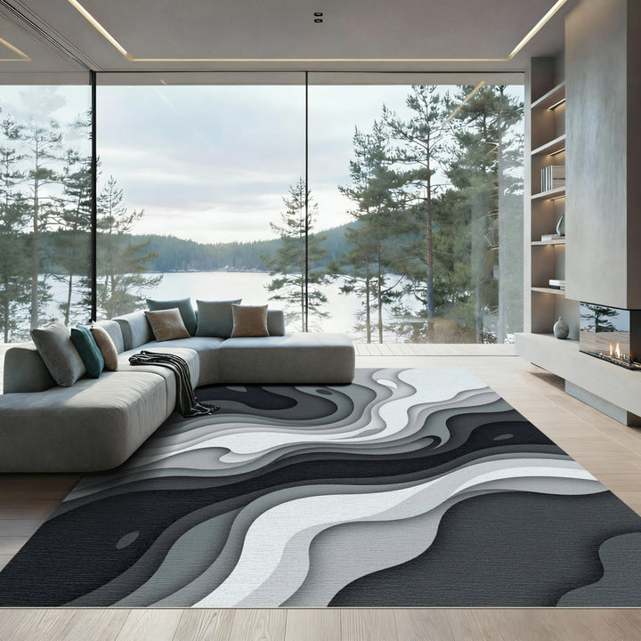Monochromatic Abstract Layered Wave Rug