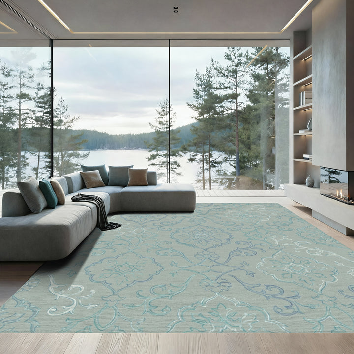 Aqua Gray Baroque Medallion Rug