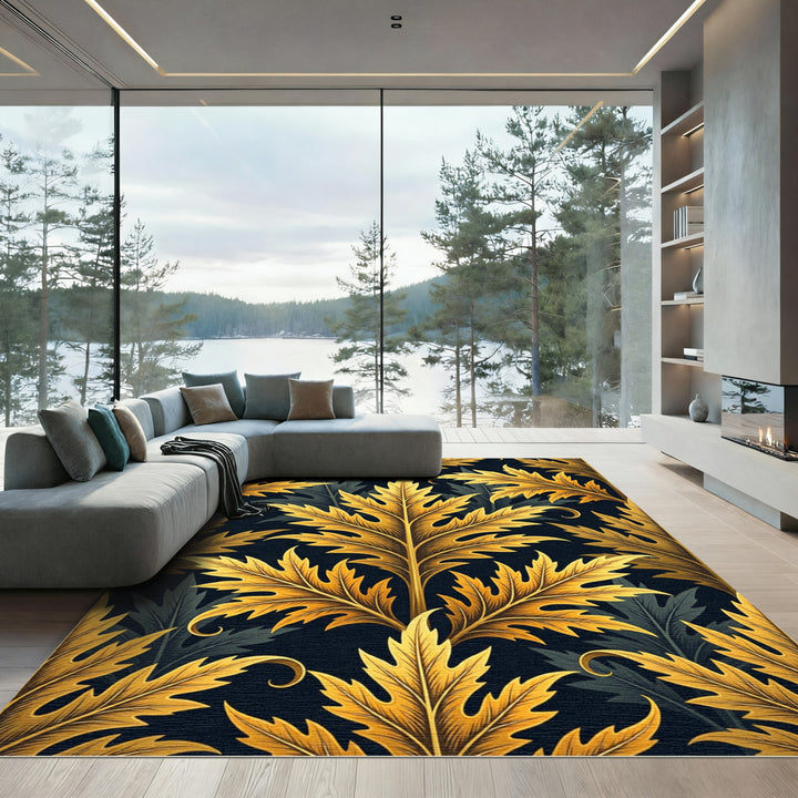 Gilded Acanthus Leaf Tapestry Dark Rug