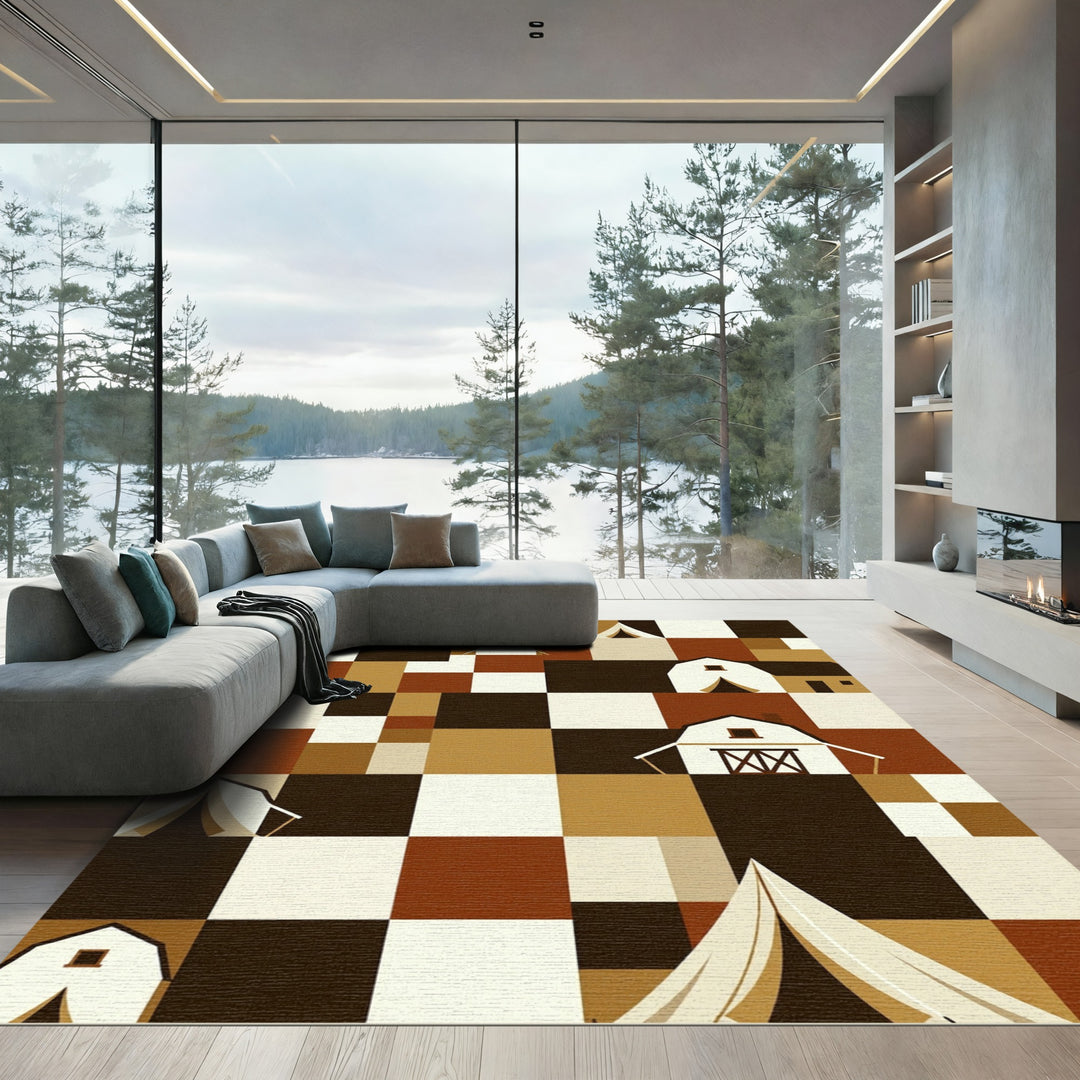Rustic Farmhouse Tent Checkerboard Rug