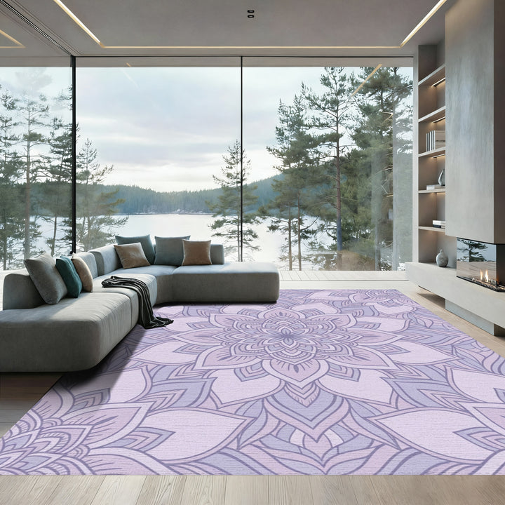 Lavender Floral Mandala Concentric Layers Rug