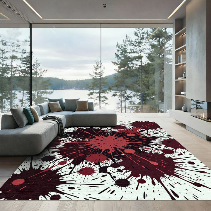 Bold Scarlet Splatter Abstract Rug