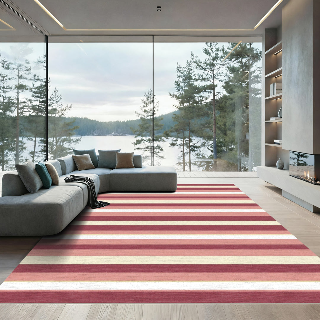 Salmon Pink Striped Band Rug
