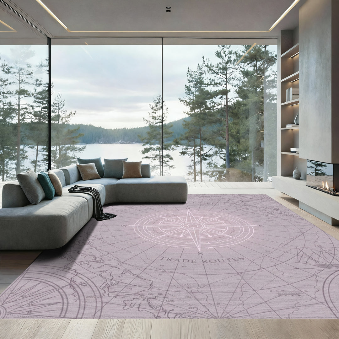 Nautical Compass Rose Maritime Chart Rug