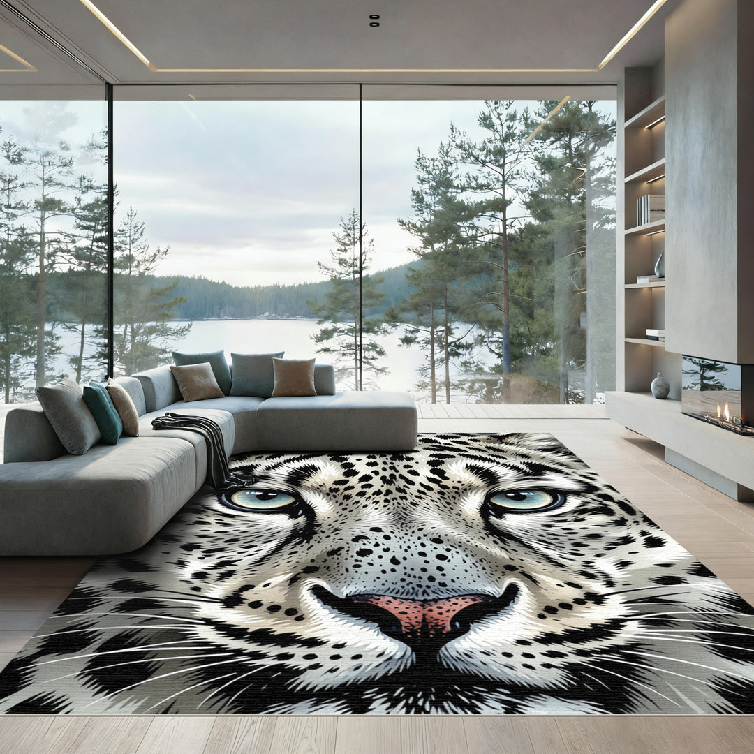 White Snow Leopard Face Rug