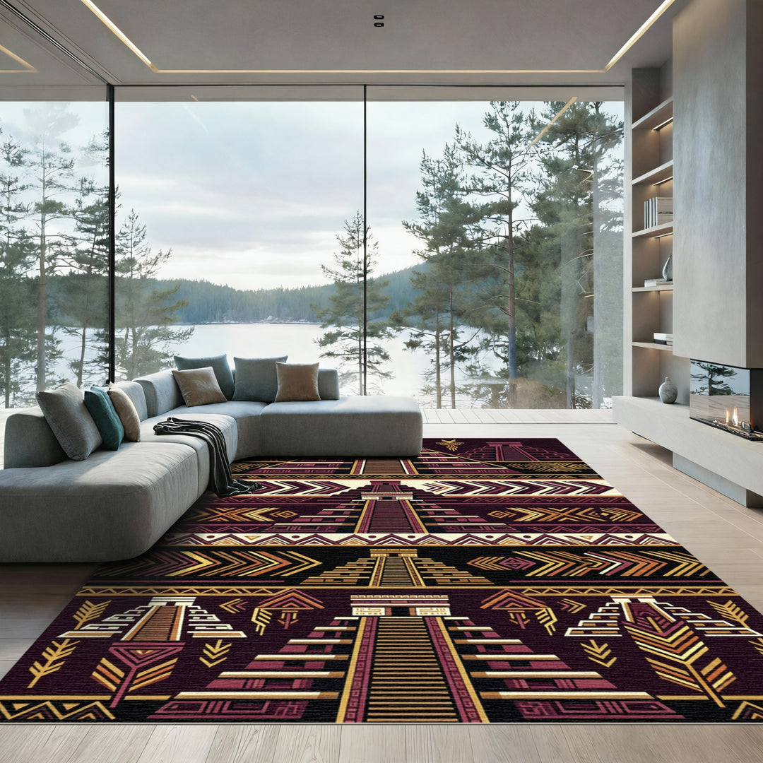 Mayan Sun Temple Geometric Rug