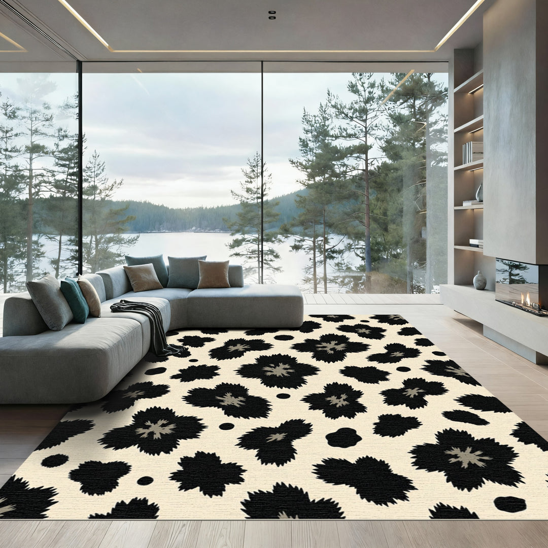 Bold Black And Cream Leopard Spot Rug