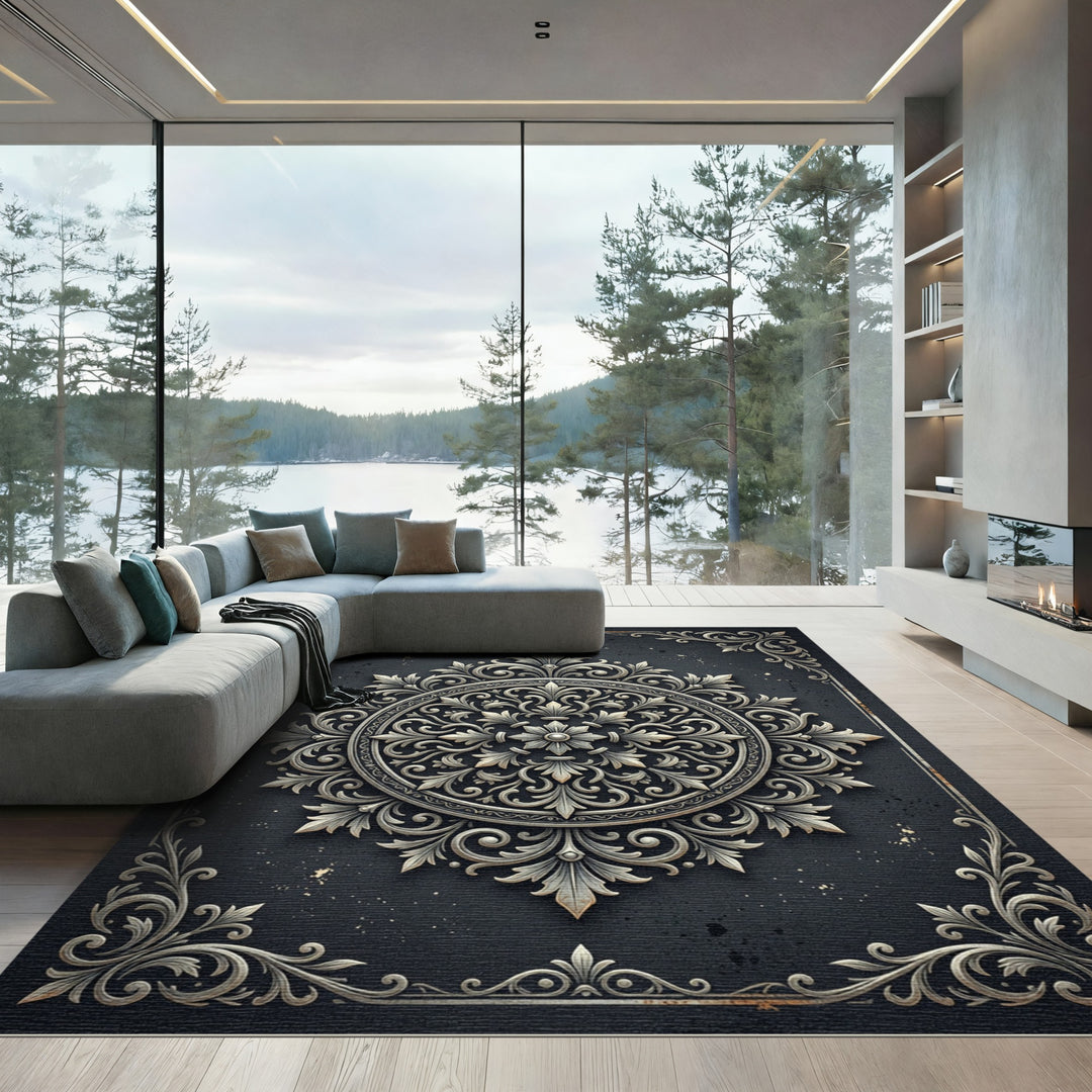 Decorative Silver Laurel Round Rug