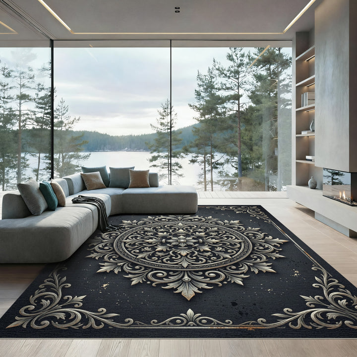 Decorative Silver Laurel Round Rug