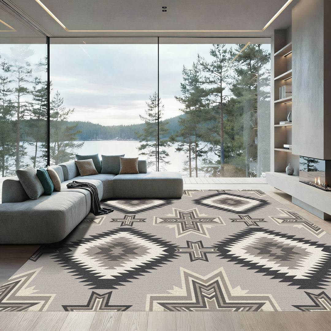 Neutral Earth Tones Geometric Diamond Rug