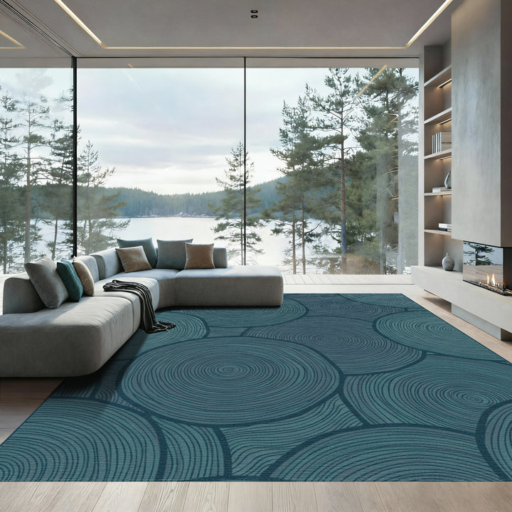 Teal Swirling Circles Organic Texture Rug