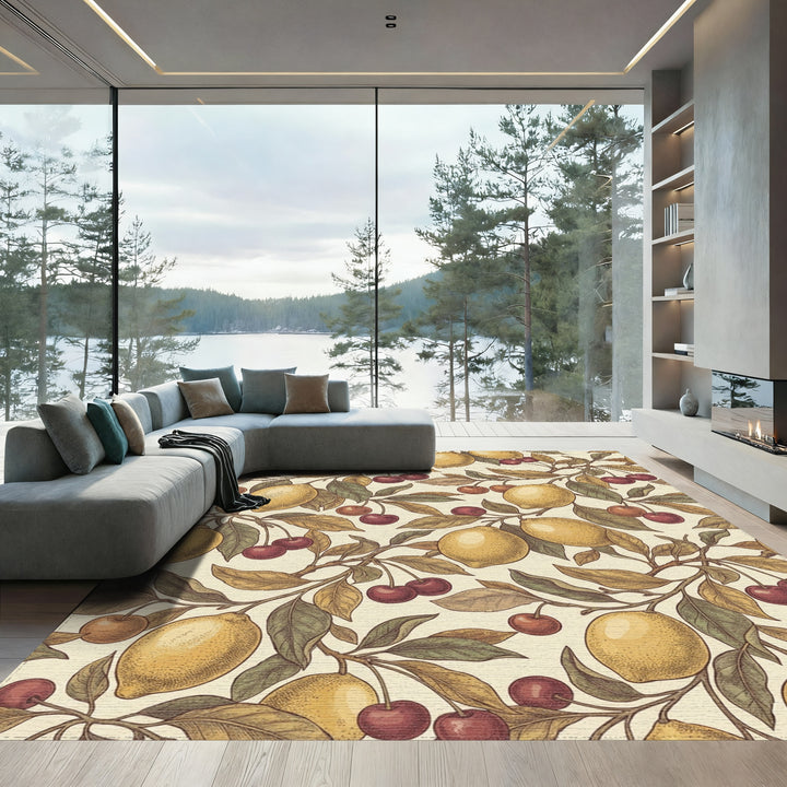 Vintage Yellow Lemon Cherry Branches Rug