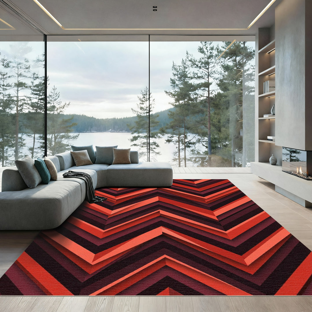Crimson Herringbone Chevron Depth Rug