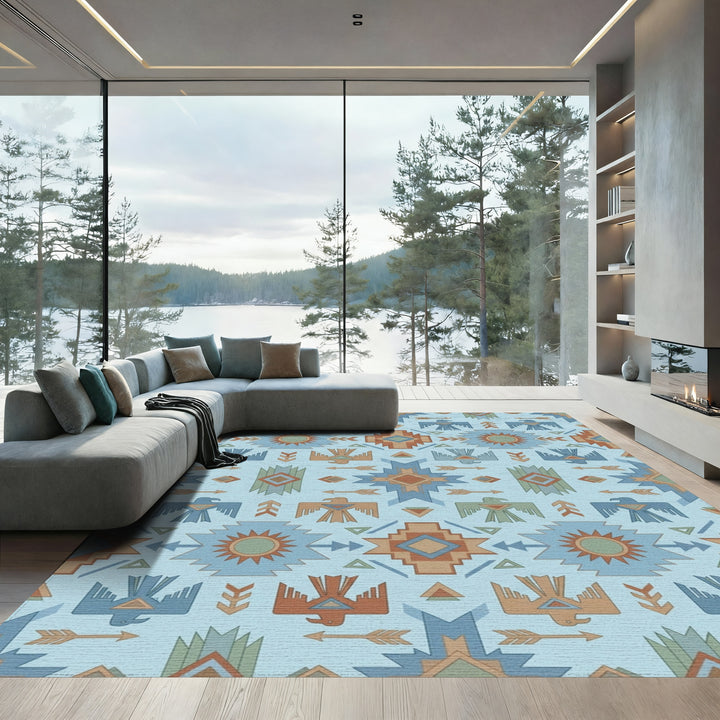 Southwestern Bird Sun Arrow Medallion Rug