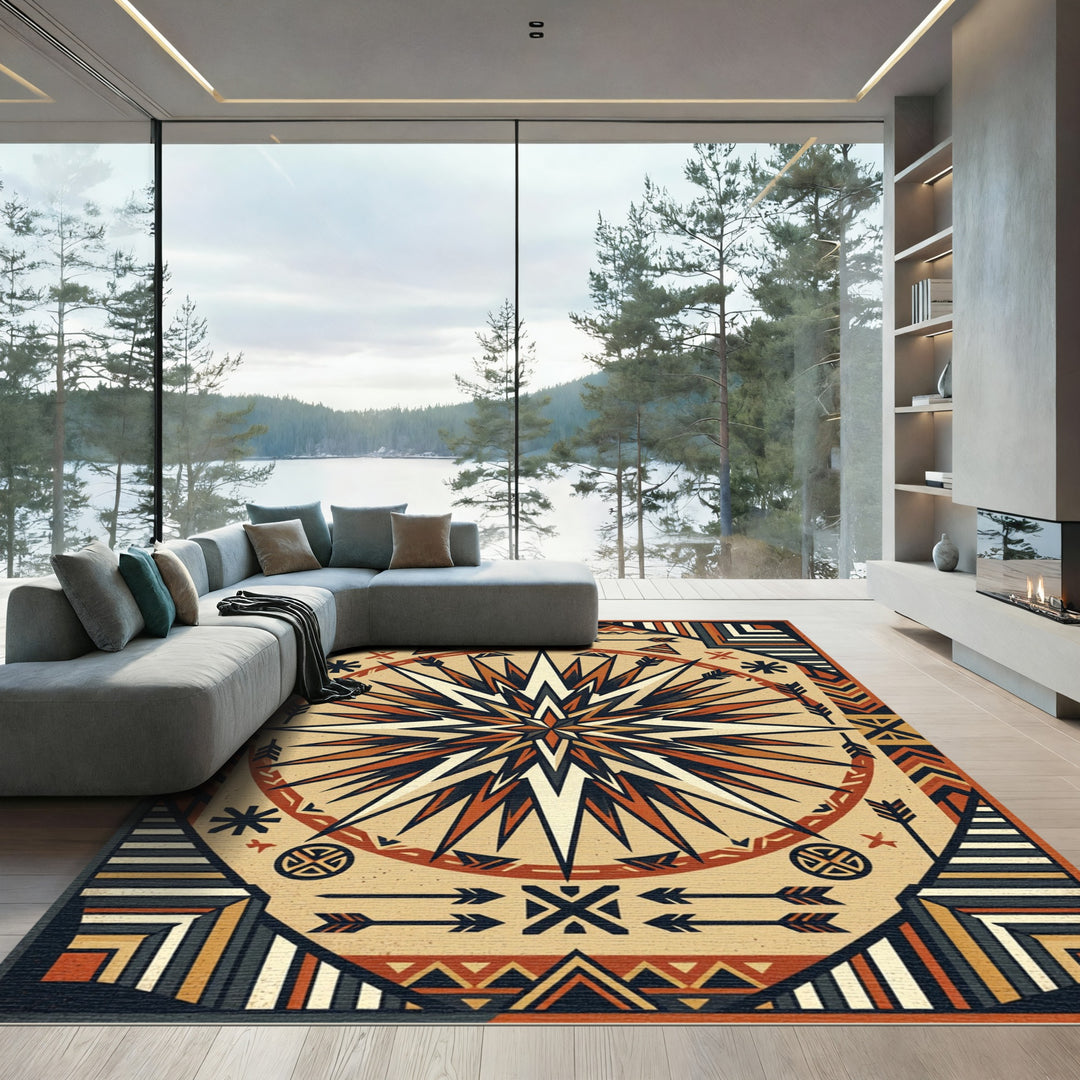 Native Sunburst Geometric Mandala Rug