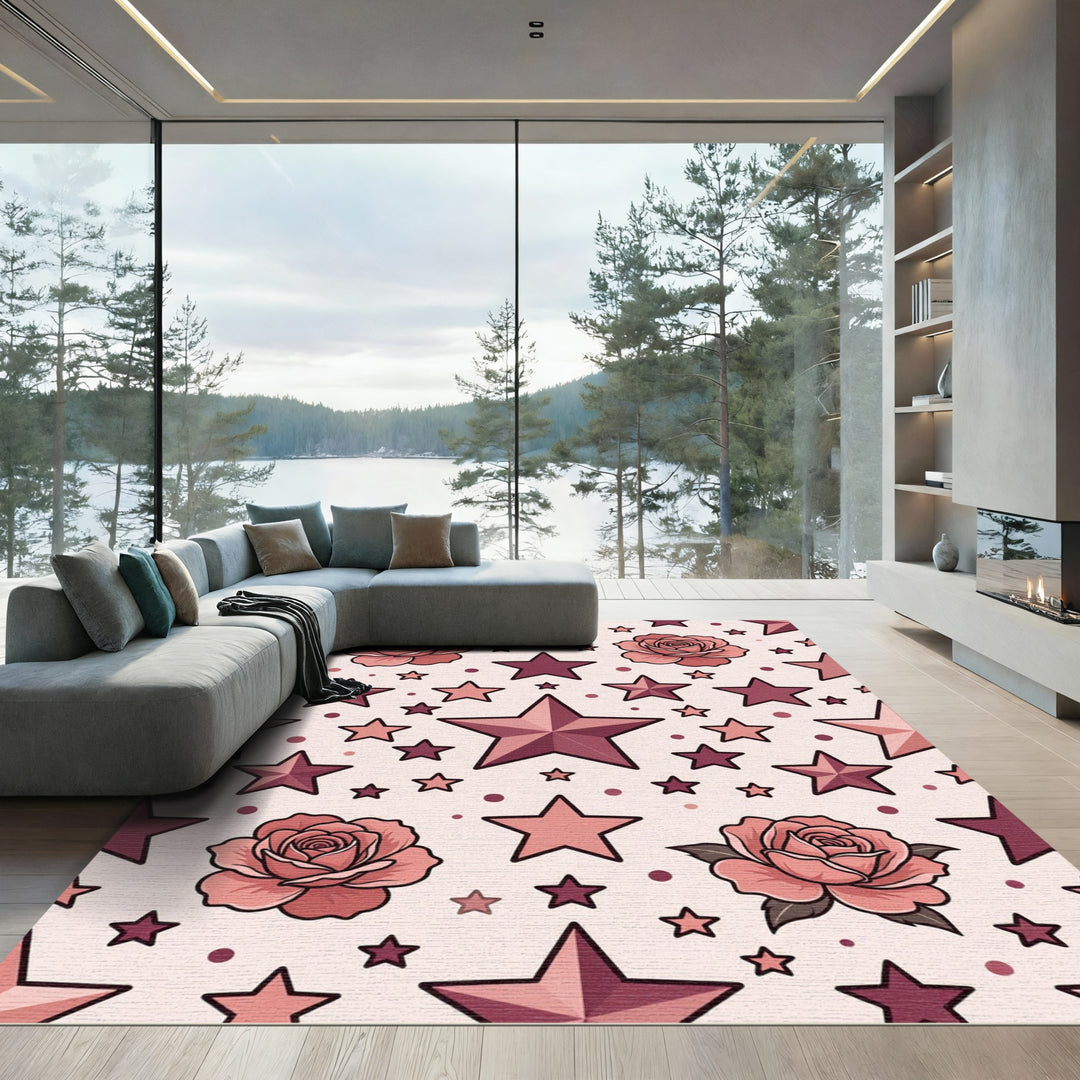 Pink Rose Starburst Composition Rug
