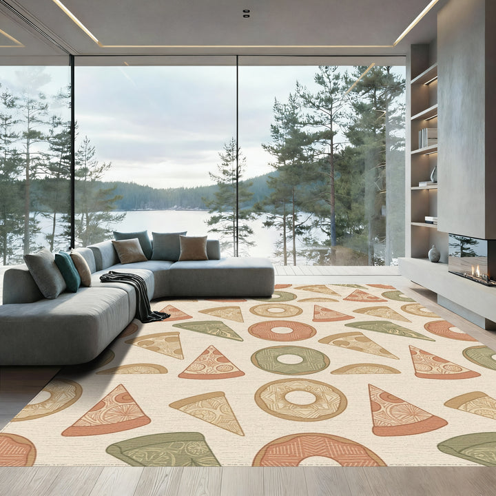 Earthy Doughnut Pizza Slice Collection Rug