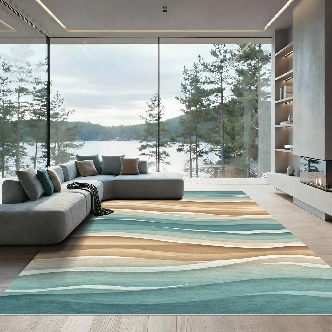 Abstract Sandy Ocean Wave Ripple Rug