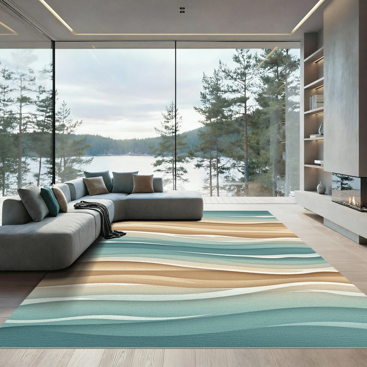 Abstract Sandy Ocean Wave Ripple Rug