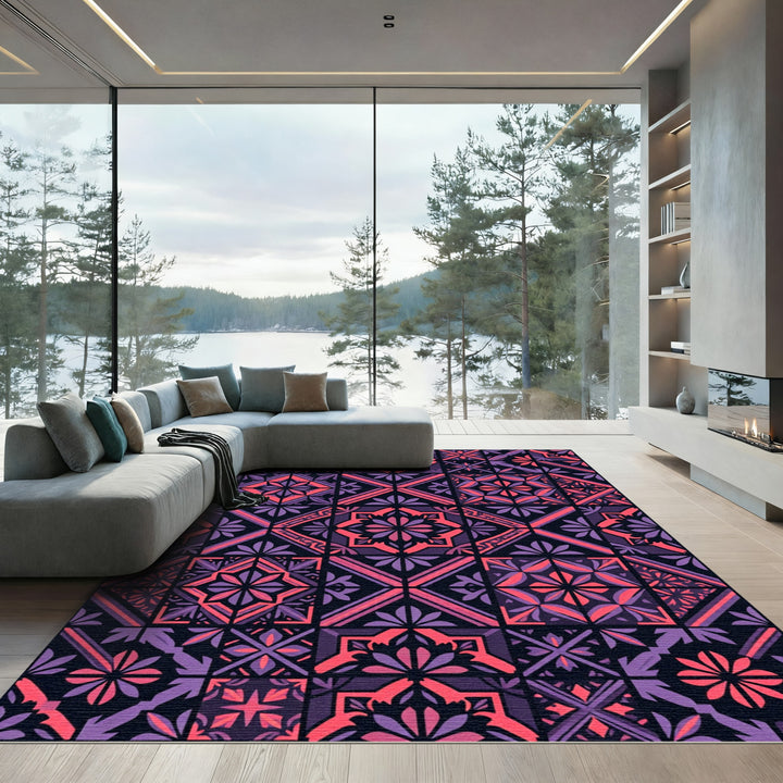 Tonal Geometric Floral Patchwork Rug